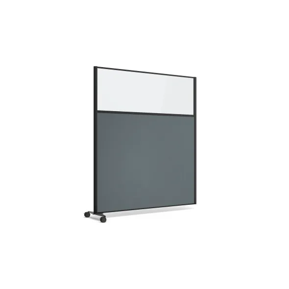 Cloison droite suivante KP - l. 163 x h. 180 cm - bas tissu acoustique et haut vitré - 1 pied sur roulettes