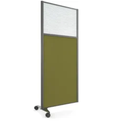 Cloison droite suivante KP - l. 81 x h. 180 cm - bas tissu acoustique et haut polycarbonate - 1 pied sur roulettes