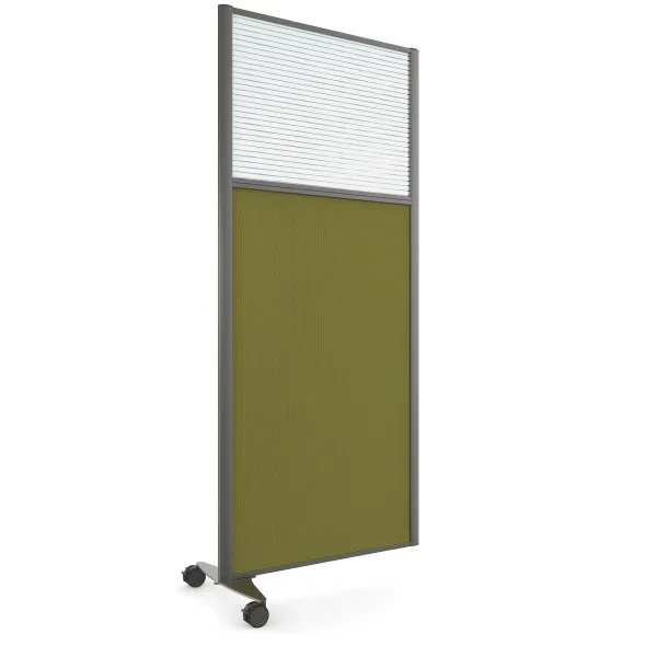 Cloison droite suivante KP - l. 81 x h. 180 cm - bas tissu acoustique et haut polycarbonate - 1 pied sur roulettes