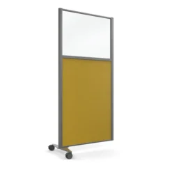 Cloison droite suivante KP - l. 81 x h. 160 cm - bas tissu acoustique et haut vitrée - 1 pied sur roulettes