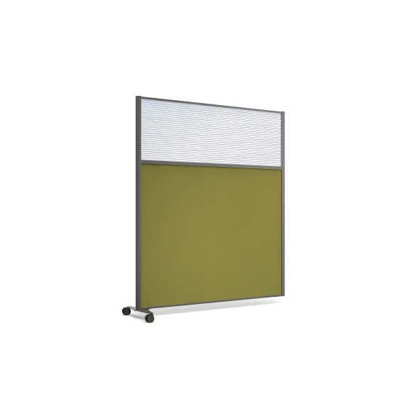 Cloison droite suivante KP - l. 163 x h. 180 cm - bas tissu et haut polycarbonate - 1 pied sur roulettes