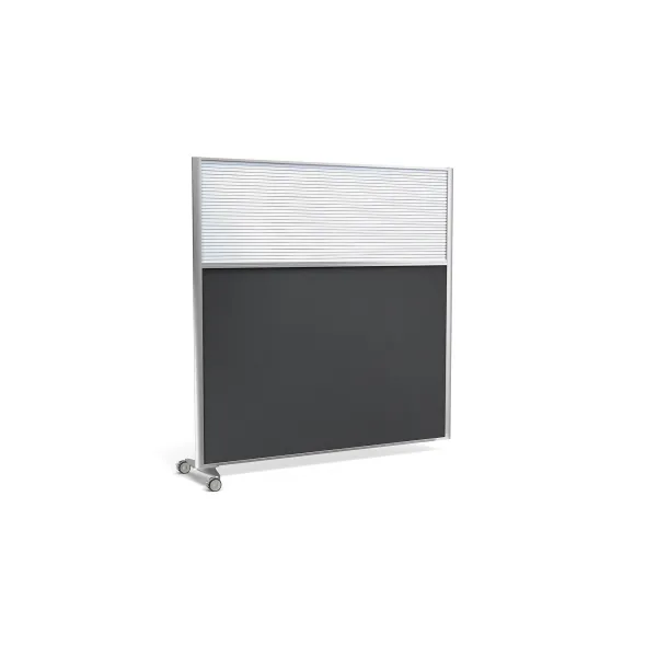 Cloison droite suivante KP - l. 163 x h. 160 cm - bas tissu et haut polycarbonate - 1 pied sur roulettes