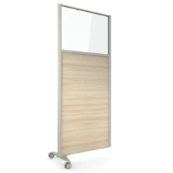 Cloison droite suivante KP - l. 81 x h. 180 cm - bas mélaminé et haut vitré - 1 pied sur roulettes