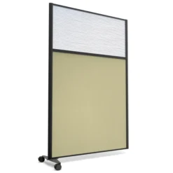 Cloison droite suivante KP - l. 122 x h. 180 cm - bas tissu acoustique et haut polycarbonate - 1 pied sur roulettes