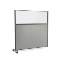 Cloison droite suivante KP - l. 163 x h. 160 cm - partie basse tissu et partie haute vitrée - 1 pied sur roulettes