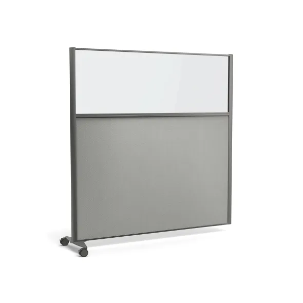 Cloison droite suivante KP - l. 163 x h. 160 cm - partie basse tissu et partie haute vitrée - 1 pied sur roulettes