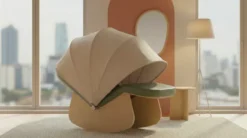 Cocon de sieste Canopé - piétement bois finition chêne miel - toile canopée beige
