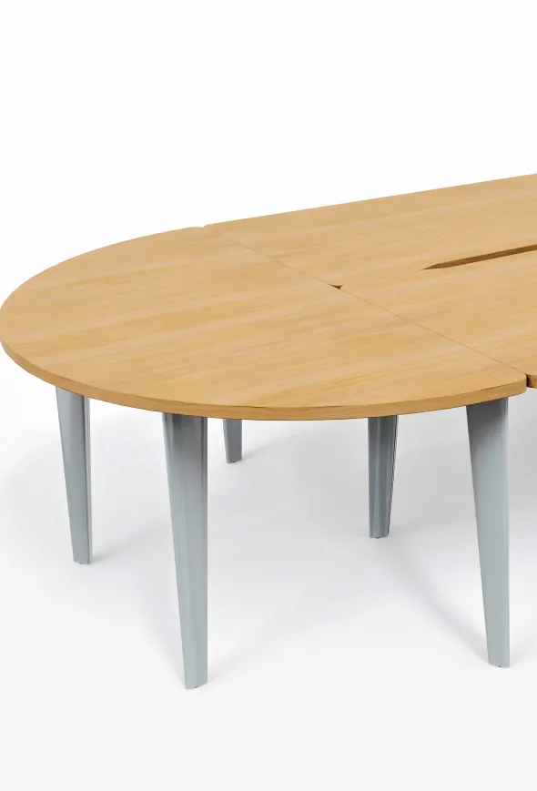 Convivialité demi-lune Evidence - l. 160 x pr. 80 cm - pour 2 bureaux pr. 80 cm - 2 pieds métalliques et 2 platines