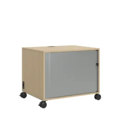 Desserte technique mobile Fliptop Twin - mélaminé - 67 x 80 cm - rideau gris alu