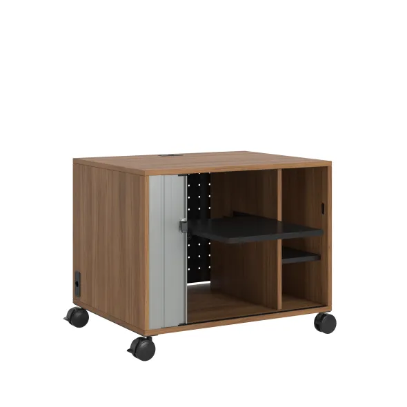 Desserte technique mobile Fliptop Twin - ébénisterie - 67 x 80 cm - rideau gris alu
