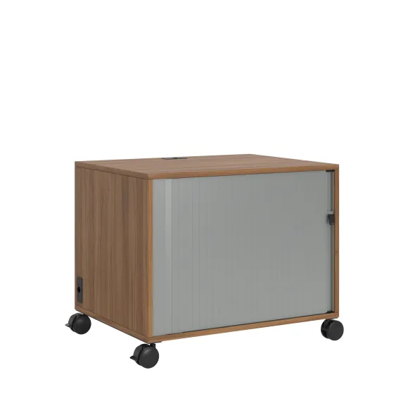 Desserte technique mobile Fliptop Twin - ébénisterie - 67 x 80 cm - rideau gris alu