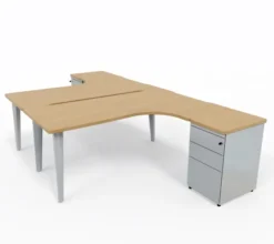 Ensemble 2 bureaux compact 90° asymétriques Evidence - l. 180 x l. 120 x pr 80-60 cm + 2 caissons h. bureau juxtaposés