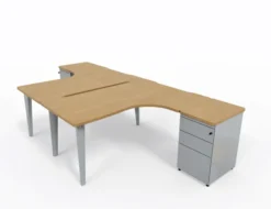 Ensemble 2 bureaux compact 90° asymétriques Evidence - l. 160 x l. 120 x pr 80-60 cm + 2 caissons h. bureau juxtaposés