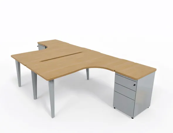 Ensemble 2 bureaux compact 90° asymétriques Evidence - l. 160 x l. 120 x pr 80-60 cm + 2 caissons h. bureau juxtaposés