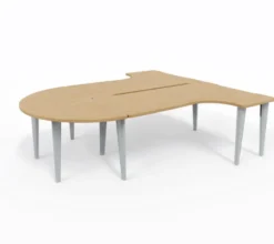 Ensemble 2 bureaux compact 90° asymétriques Evidence - l. 180 x l. 120 x pr 80-60 cm + convivialité demi-lune latérale
