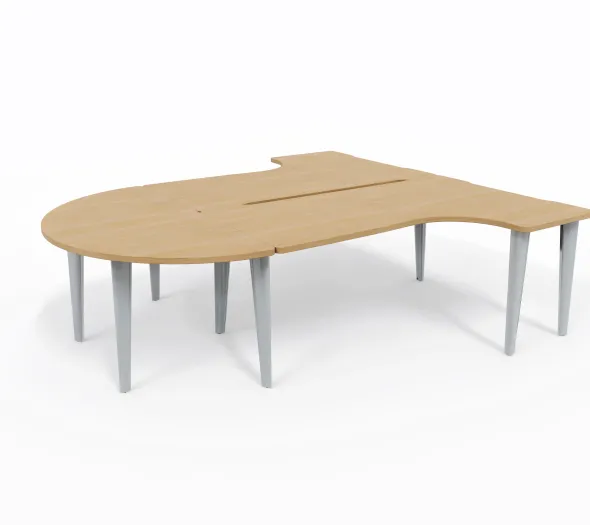 Ensemble 2 bureaux compact 90° asymétriques Evidence - l. 180 x l. 120 x pr 80-60 cm + convivialité demi-lune latérale