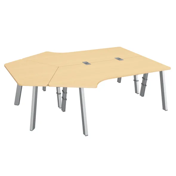 Ensemble 2 bureaux compacts 120° asymétriques Fusion - l. 160 x l. 80 x pr. 80-66 cm + convivialité éventail - 4 pieds