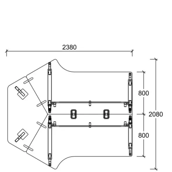 Ensemble 2 bureaux compacts 120° asymétriques Fusion - l. 160 x l. 80 x pr. 80-66 cm + convivialité éventail - 4 pieds