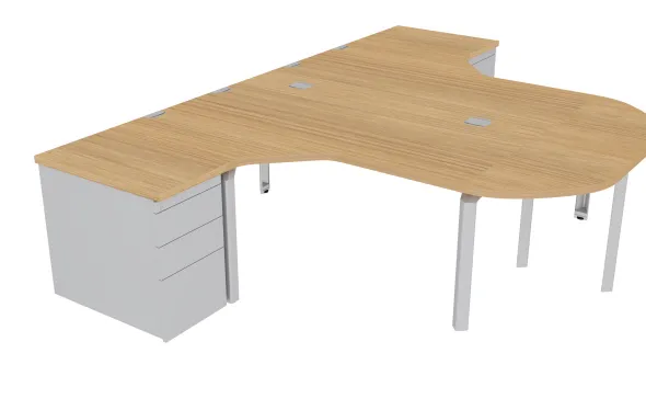 Ensemble 2 bureaux compacts 90° asymétriques Epure - l. 180 x l. 120 x pr. 80 x 80 cm - convivialité + 2 caissons