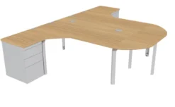 Ensemble 2 bureaux compacts 90° asymétriques Epure - l. 180 x l. 120 x pr. 80 x 60 cm - convivialité + 2 caissons