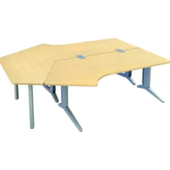 Ensemble 2 bureaux compacts 120° asymétriques Fusion - l. 160 x l. 80 x pr. 80-66 cm + convivialité éventail - pieds C