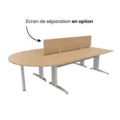 Ensemble 2 bureaux droits Corial - l. 180 x pr. 80 cm + convivialité demi-lune latérale + écran de séparation
