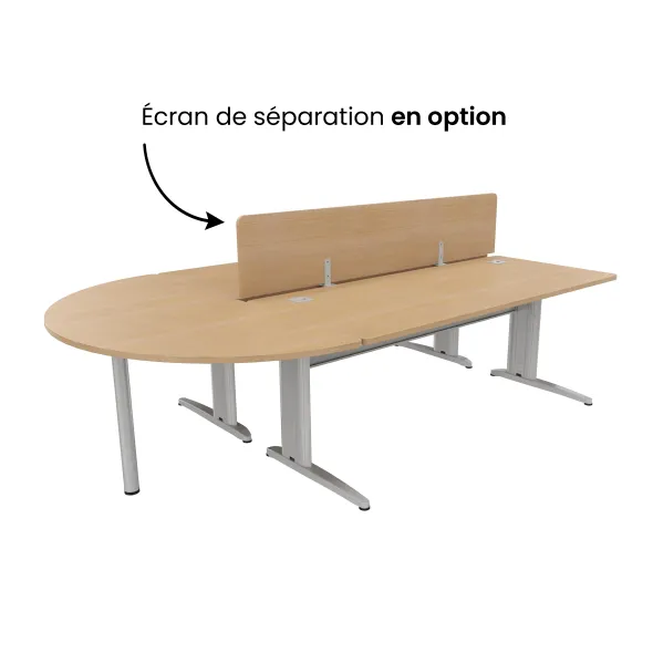 Ensemble 2 bureaux droits Corial - l. 180 x pr. 80 cm + convivialité demi-lune latérale + écran de séparation