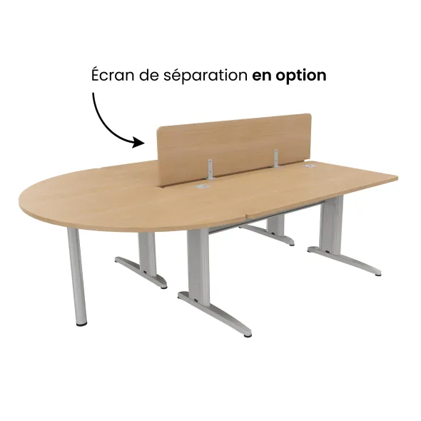 Ensemble 2 bureaux droits Corial - l. 140 x pr. 80 cm + convivialité demi-lune latérale + écran de séparation