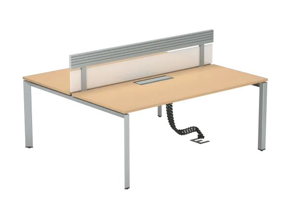 Ensemble 2 bureaux droits FrameOne II - l. 180 x pr. 78 cm - top access + 1 écran PMMA avec rail - piétement arche