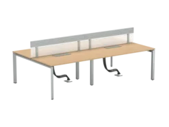 Ensemble 4 bureaux droits FrameOne II - l. 140 x pr. 78 cm - top access + 2 écrans PMMA avec rail - piétement arche