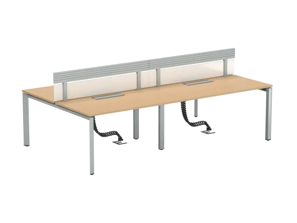 Ensemble 4 bureaux droits FrameOne II - l. 140 x pr. 78 cm - top access + 2 écrans PMMA avec rail - piétement arche