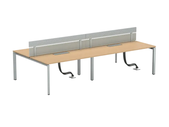 Ensemble 4 bureaux droits FrameOne II - l. 160 x pr. 78 cm - top access + 2 écrans tissu avec rail - piétement arche
