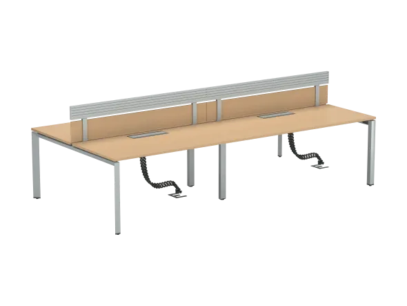 Ensemble 4 bureaux droits FrameOne II - l. 160 x pr. 78 cm - top access + 2 écrans mélaminé avec rail - piétement arche