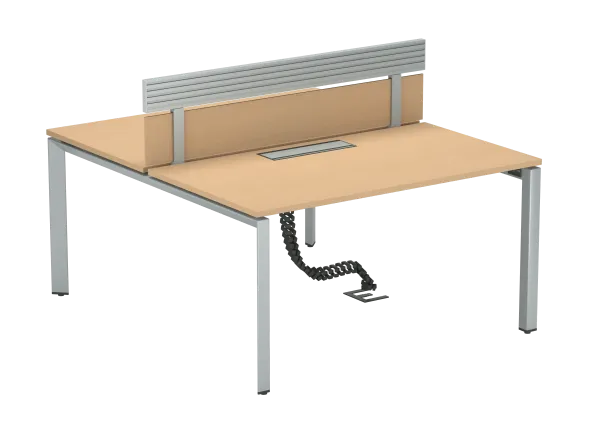 Ensemble 2 bureaux droits FrameOne II - l. 140 x pr. 78 cm - top access + 1 écran mélaminé avec rail - piétement arche