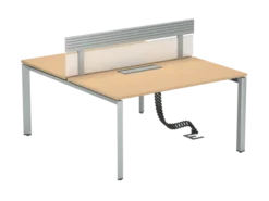 Ensemble 2 bureaux droits FrameOne II - l. 140 x pr. 78 cm - top access + 1 écran PMMA avec rail - piétement arche