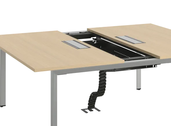 Ensemble 2 bureaux droits FrameOne II - l. 160 x pr. 78 cm - top access + 1 écran mélaminé avec rail - piétement arche