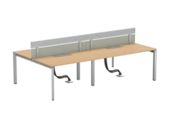 Ensemble 4 bureaux droits FrameOne II - l. 140 x pr. 78 cm - top access + 2 écrans tissu avec rail - piétement arche