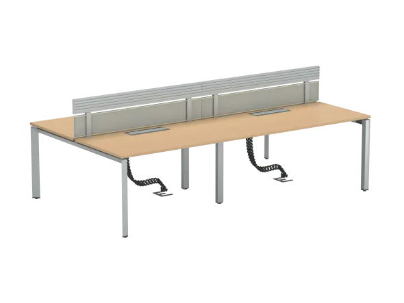 Ensemble 4 bureaux droits FrameOne II - l. 140 x pr. 78 cm - top access + 2 écrans tissu avec rail - piétement arche