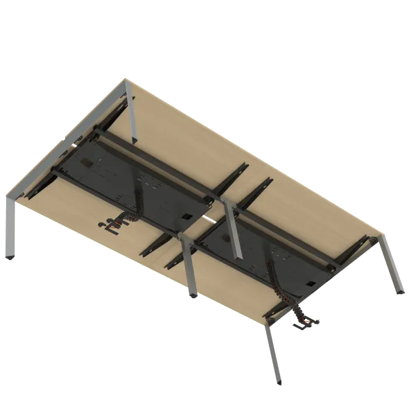 Ensemble 4 bureaux droits FrameOne II - l. 140 x pr. 78 cm - top access + 2 écrans tissu avec rail - piétement arche