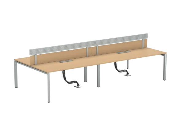 Ensemble 4 bureaux droits FrameOne II - l. 180 x pr. 78 cm - top access + 2 écrans mélaminé avec rail - piétement arche