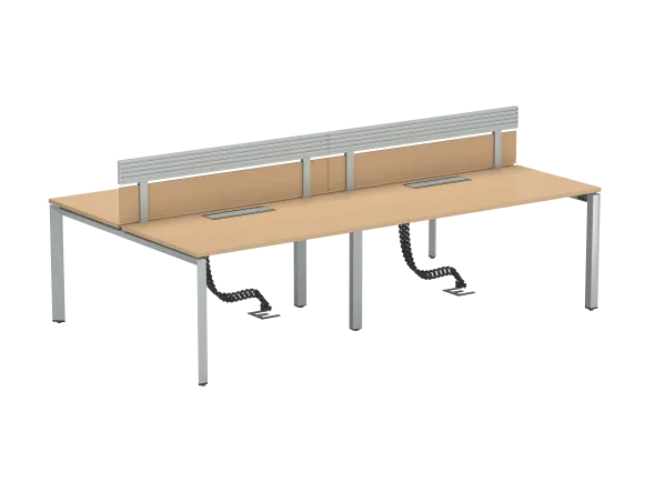 Ensemble 4 bureaux droits FrameOne II - l. 140 x pr. 78 cm - top access + 2 écrans mélaminé avec rail - piétement arche