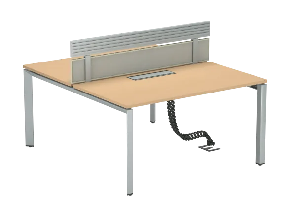 Ensemble 2 bureaux droits FrameOne II - l. 140 x pr. 78 cm - top access + 1 écran tissu avec rail - piétement arche