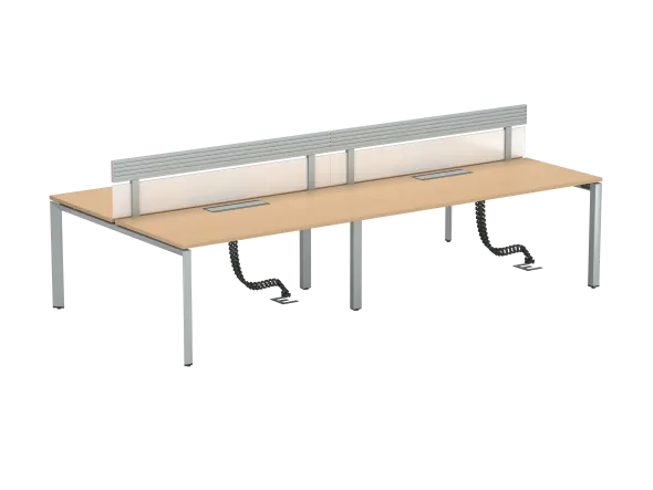 Ensemble 4 bureaux droits FrameOne II - l. 160 x pr. 78 cm - top access + 2 écrans PMMA avec rail - piétement arche
