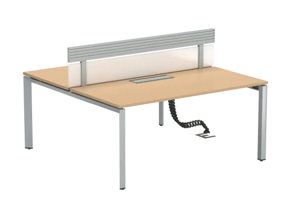 Ensemble 2 bureaux droits FrameOne II - l. 160 x pr. 78 cm - top access + 1 écran PMMA avec rail - piétement arche