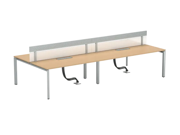 Ensemble 4 bureaux droits FrameOne II - l. 180 x pr. 78 cm - top access + 2 écrans PMMA avec rail - piétement arche