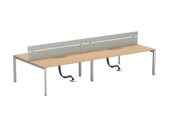 Ensemble 4 bureaux droits FrameOne II - l. 180 x pr. 78 cm - top access + 2 écrans tissu avec rail - piétement arche