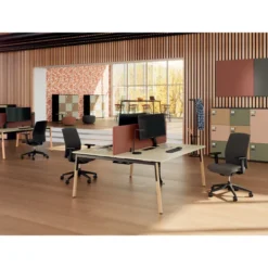 Ensemble 2 bureaux droits Nouvelle Vague - top access - l. 140 x pr. 79,5 cm + écran tissu - pieds bois
