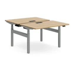 Ensemble 2 bureaux droits Possilio - l. 120 x pr. 80 cm réglage en hauteur électrique - trappe -