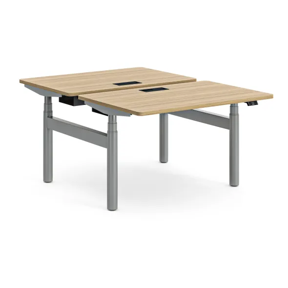 Ensemble 2 bureaux droits Possilio - l. 120 x pr. 80 cm réglage en hauteur électrique - trappe -