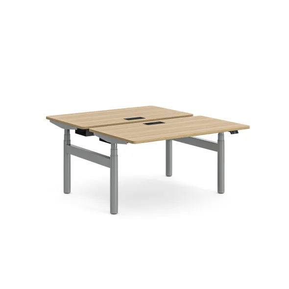 Ensemble 2 bureaux droits Possilio - l. 140 x pr. 80 cm réglage en hauteur électrique - trappe -